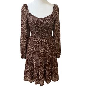 MAURICES SIZE XS BROWN FLORAL MINI DRESS SWEETHEART NECK WOMEN’S